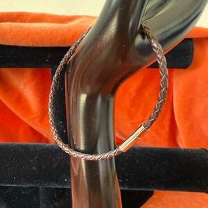 Braided Leather Bracelet with Metallic Clasp